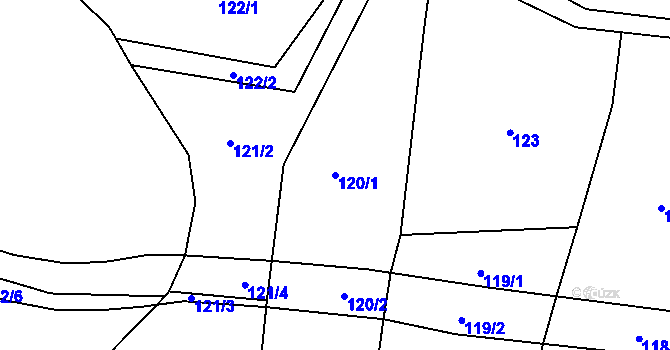 Parcela st. 120/1 v KÚ Těchonín, Katastrální mapa