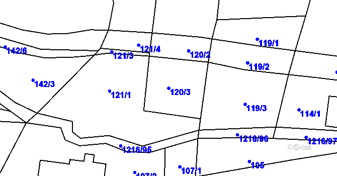 Parcela st. 120/3 v KÚ Těchonín, Katastrální mapa