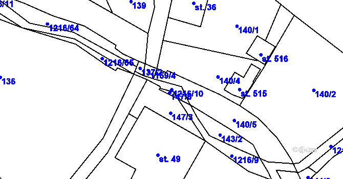 Parcela st. 1216/10 v KÚ Těchonín, Katastrální mapa