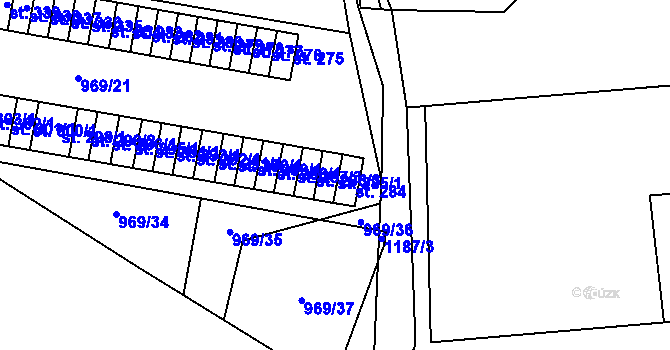 Parcela st. 285/1 v KÚ Těchonín, Katastrální mapa