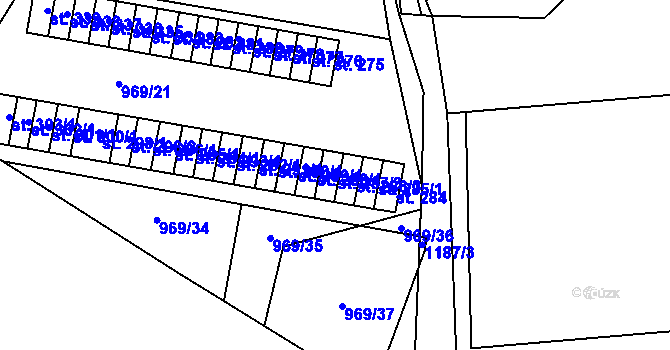 Parcela st. 287/3 v KÚ Těchonín, Katastrální mapa