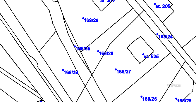 Parcela st. 168/28 v KÚ Těchonín, Katastrální mapa