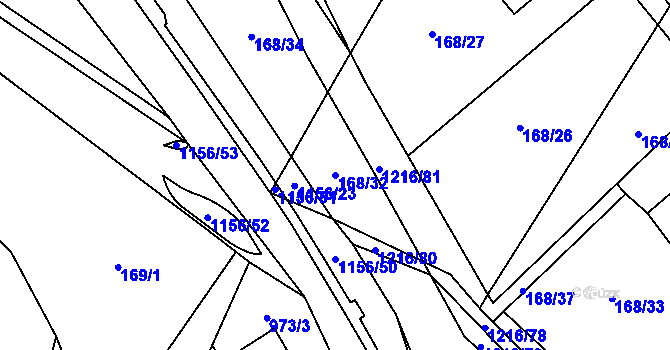 Parcela st. 168/32 v KÚ Těchonín, Katastrální mapa