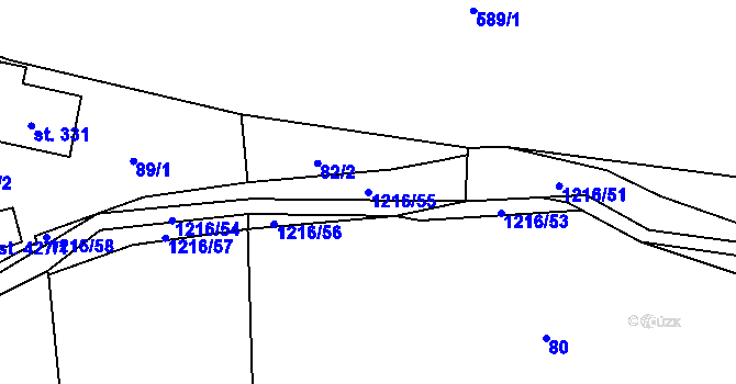 Parcela st. 1216/55 v KÚ Těchonín, Katastrální mapa