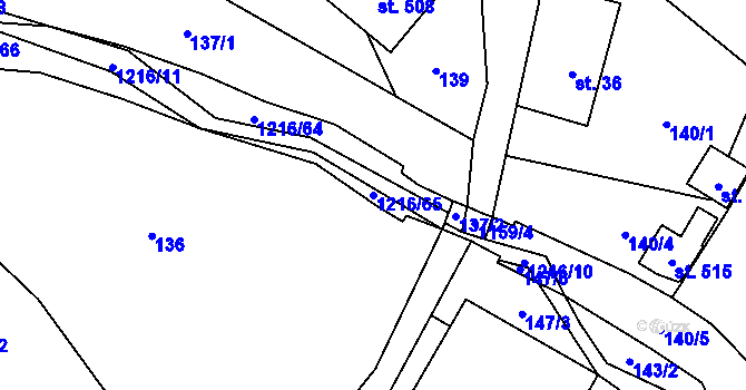 Parcela st. 1216/65 v KÚ Těchonín, Katastrální mapa