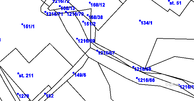 Parcela st. 1216/67 v KÚ Těchonín, Katastrální mapa