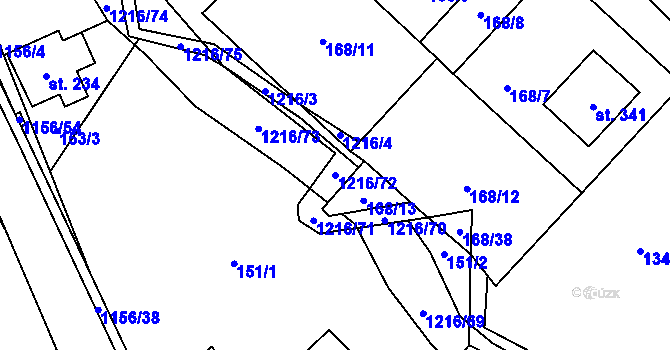 Parcela st. 1216/72 v KÚ Těchonín, Katastrální mapa