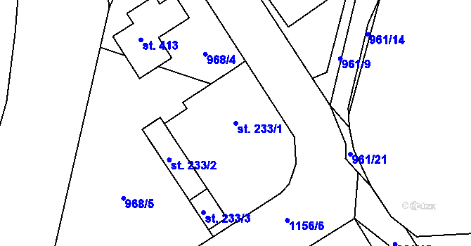 Parcela st. 233/1 v KÚ Těchonín, Katastrální mapa