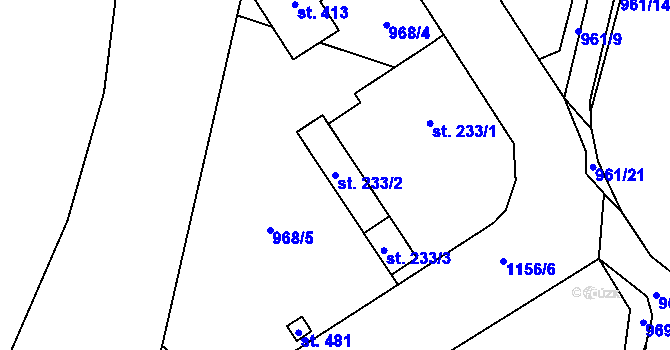 Parcela st. 233/2 v KÚ Těchonín, Katastrální mapa