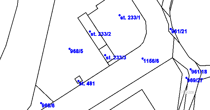 Parcela st. 233/3 v KÚ Těchonín, Katastrální mapa