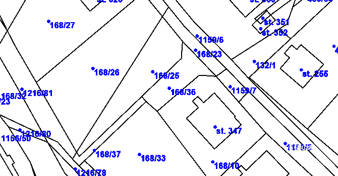 Parcela st. 168/36 v KÚ Těchonín, Katastrální mapa