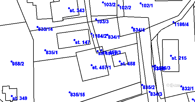 Parcela st. 457/2 v KÚ Těchonín, Katastrální mapa