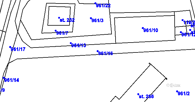 Parcela st. 961/16 v KÚ Těchonín, Katastrální mapa