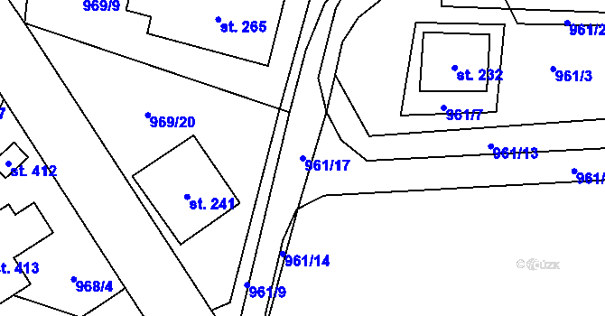 Parcela st. 961/17 v KÚ Těchonín, Katastrální mapa