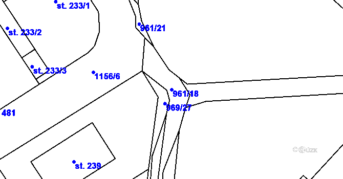 Parcela st. 961/18 v KÚ Těchonín, Katastrální mapa