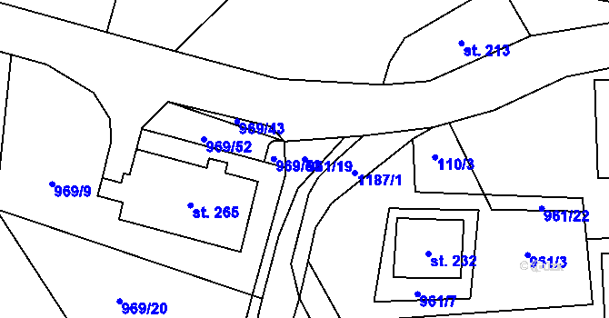 Parcela st. 961/19 v KÚ Těchonín, Katastrální mapa