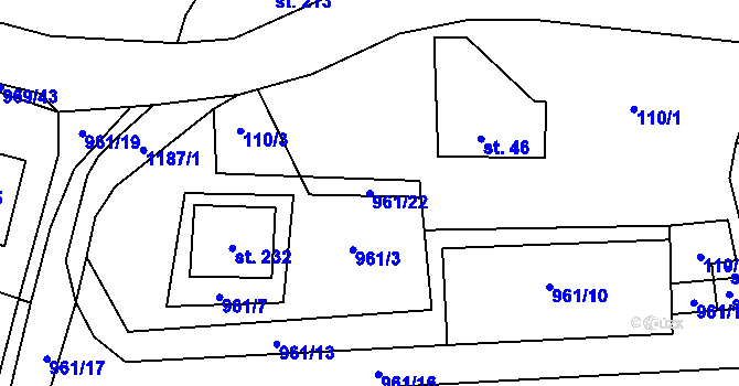 Parcela st. 961/22 v KÚ Těchonín, Katastrální mapa