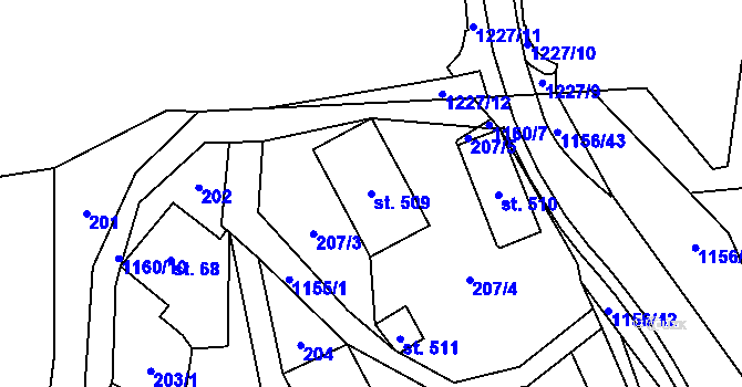 Parcela st. 509 v KÚ Těchonín, Katastrální mapa