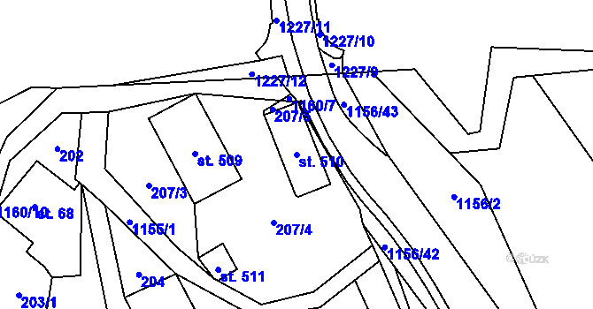 Parcela st. 510 v KÚ Těchonín, Katastrální mapa