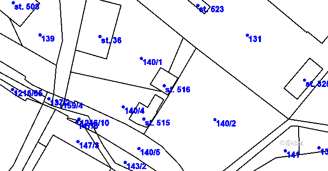 Parcela st. 516 v KÚ Těchonín, Katastrální mapa