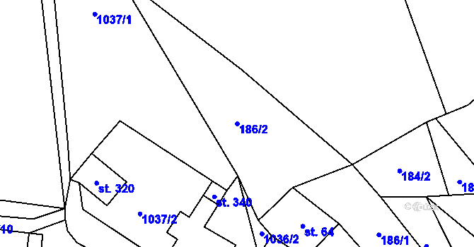 Parcela st. 186/2 v KÚ Těchonín, Katastrální mapa