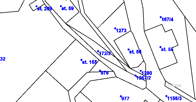 Parcela st. 172/2 v KÚ Těchonín, Katastrální mapa