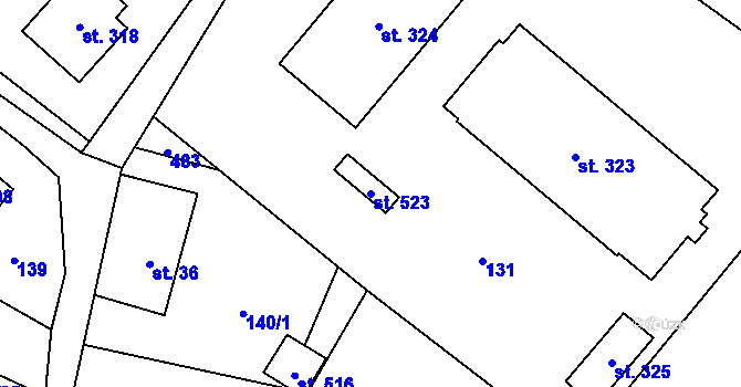 Parcela st. 523 v KÚ Těchonín, Katastrální mapa