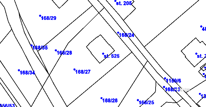 Parcela st. 525 v KÚ Těchonín, Katastrální mapa