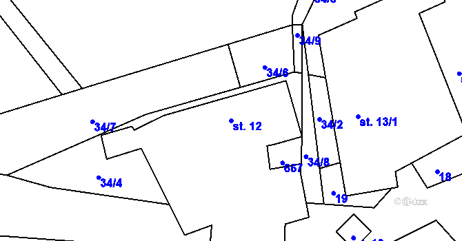 Parcela st. 12 v KÚ Těchoraz, Katastrální mapa