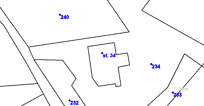 Parcela st. 34 v KÚ Těchoraz, Katastrální mapa