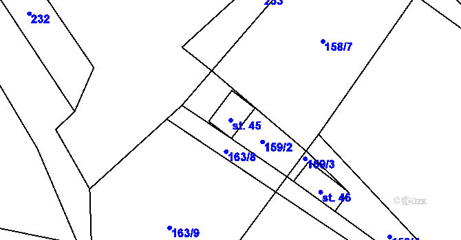 Parcela st. 45 v KÚ Těchoraz, Katastrální mapa