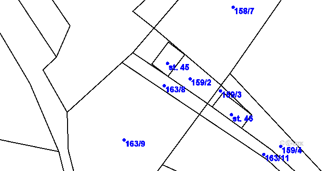 Parcela st. 163/8 v KÚ Těchoraz, Katastrální mapa