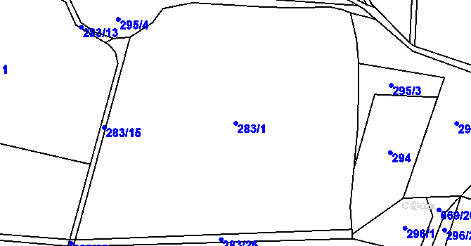 Parcela st. 283/1 v KÚ Těchoraz, Katastrální mapa
