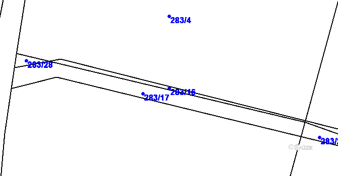 Parcela st. 283/16 v KÚ Těchoraz, Katastrální mapa