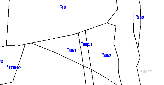 Parcela st. 680/1 v KÚ Těchoraz, Katastrální mapa