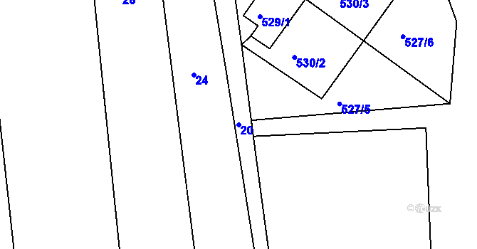 Parcela st. 20 v KÚ Těchov, Katastrální mapa