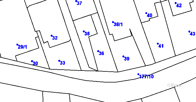 Parcela st. 36 v KÚ Těchov, Katastrální mapa