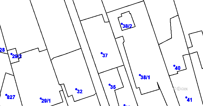 Parcela st. 37 v KÚ Těchov, Katastrální mapa