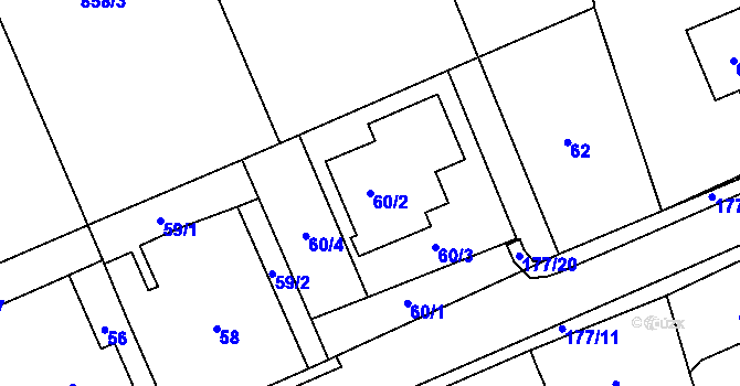 Parcela st. 60/2 v KÚ Těchov, Katastrální mapa