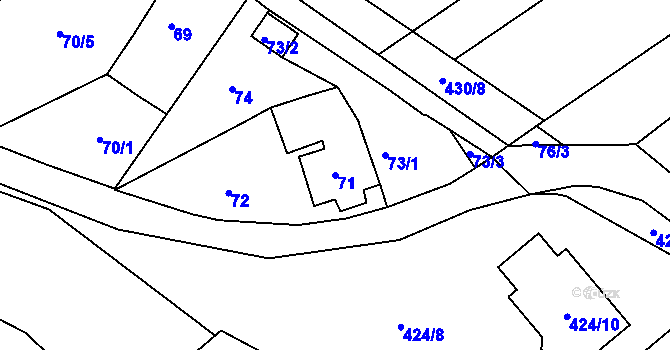 Parcela st. 71 v KÚ Těchov, Katastrální mapa