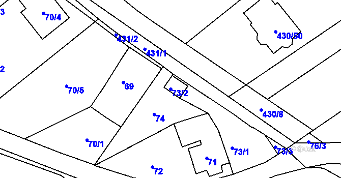 Parcela st. 73/2 v KÚ Těchov, Katastrální mapa