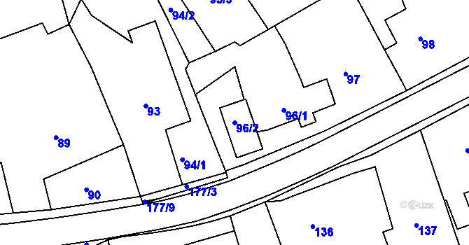 Parcela st. 96/2 v KÚ Těchov, Katastrální mapa