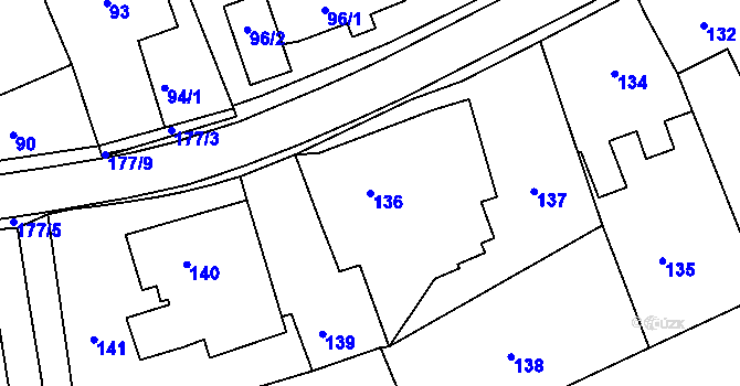 Parcela st. 136 v KÚ Těchov, Katastrální mapa