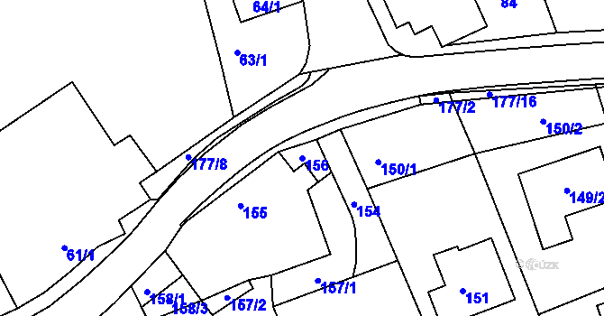 Parcela st. 156 v KÚ Těchov, Katastrální mapa