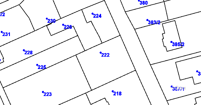 Parcela st. 222 v KÚ Těchov, Katastrální mapa