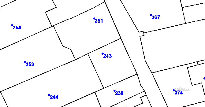 Parcela st. 243 v KÚ Těchov, Katastrální mapa