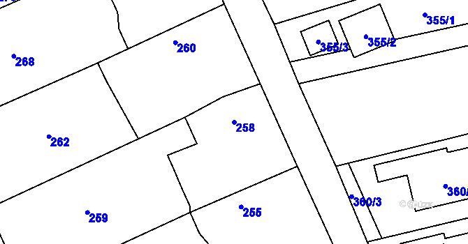 Parcela st. 258 v KÚ Těchov, Katastrální mapa