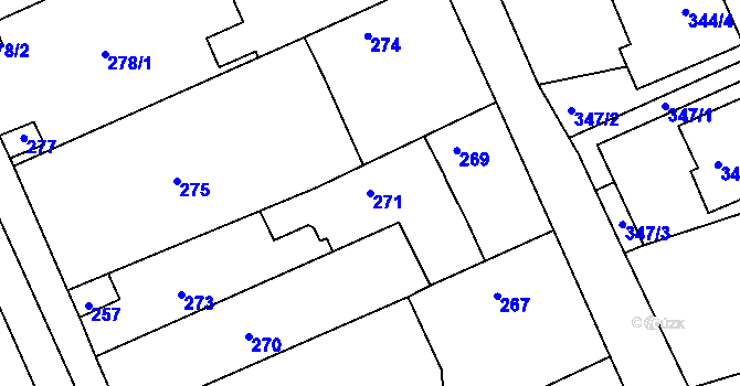 Parcela st. 271 v KÚ Těchov, Katastrální mapa