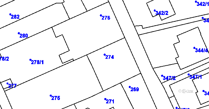 Parcela st. 274 v KÚ Těchov, Katastrální mapa