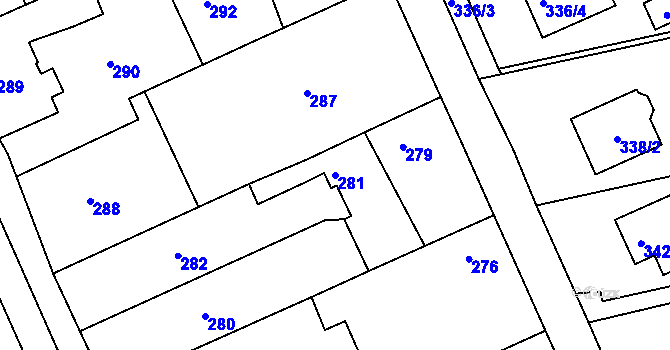 Parcela st. 281 v KÚ Těchov, Katastrální mapa